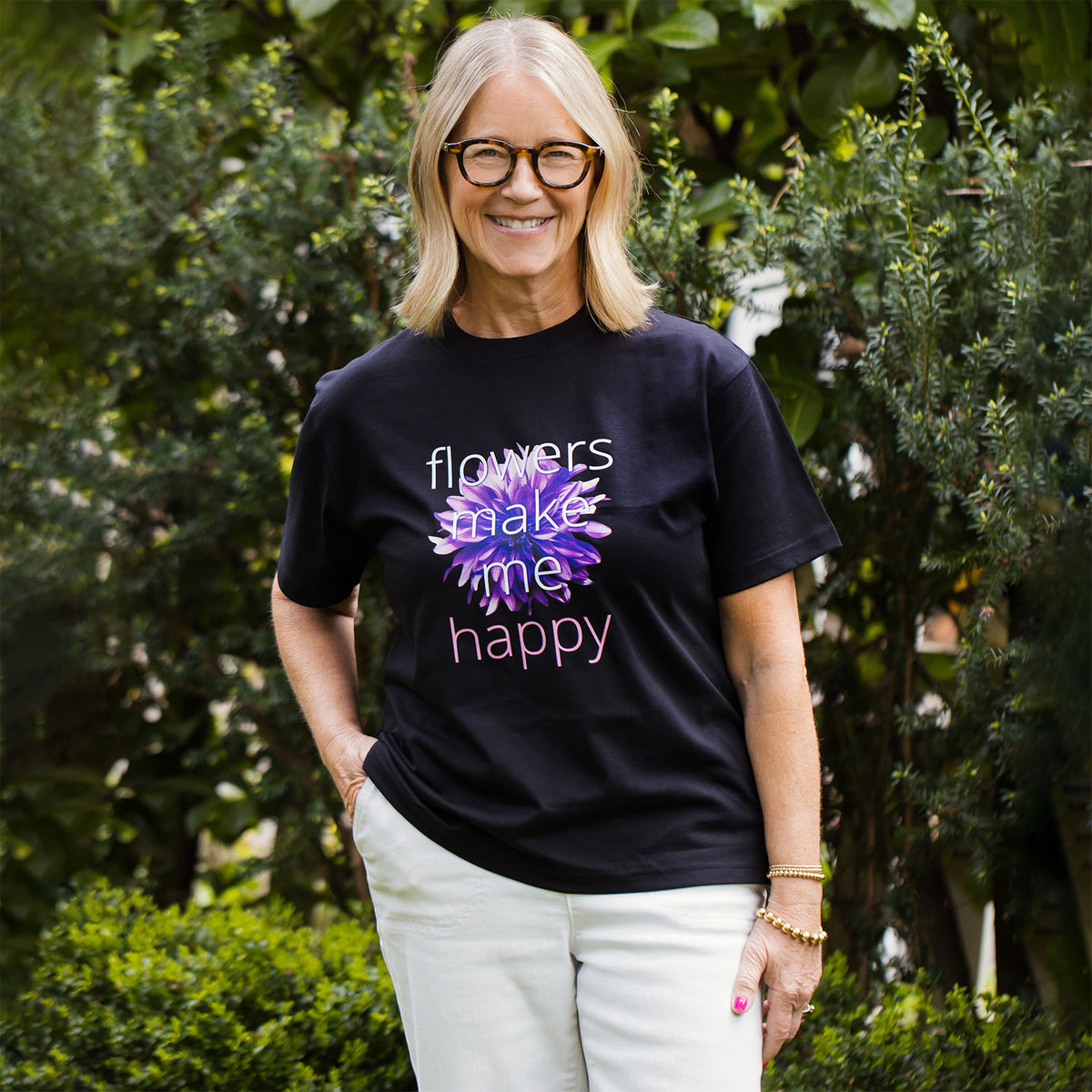 Flowers Make Me Happy Modern Fit T-Shirt – Purple Flower