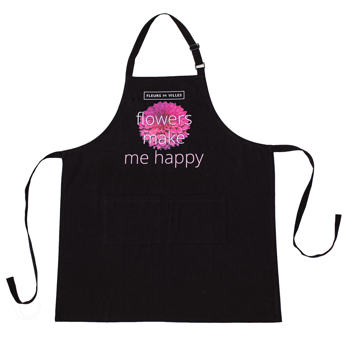 Flowers Make Us Happy Black Cotton Apron
