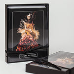 Greeting card  box with a woman in a floral dress with the 'Fleurs de Villes' logo on a white background.