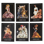 Six greeting cards featuring floral mannequins with 'Fleurs de Villes' branding.