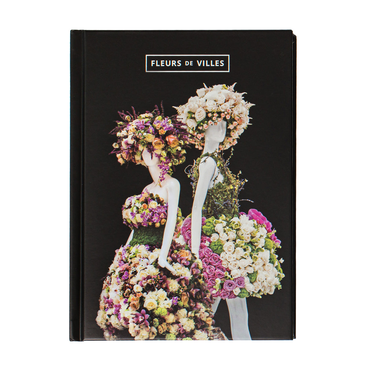 Notebook cover with floral design and 'Fleurs de Villes' text on a black background