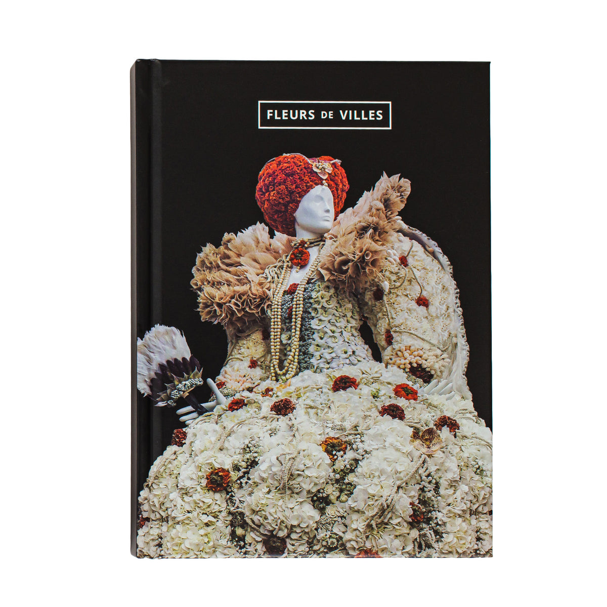 Notebook cover with a white, elaborate floral mannequin and the 'Fleurs de Villes' logo